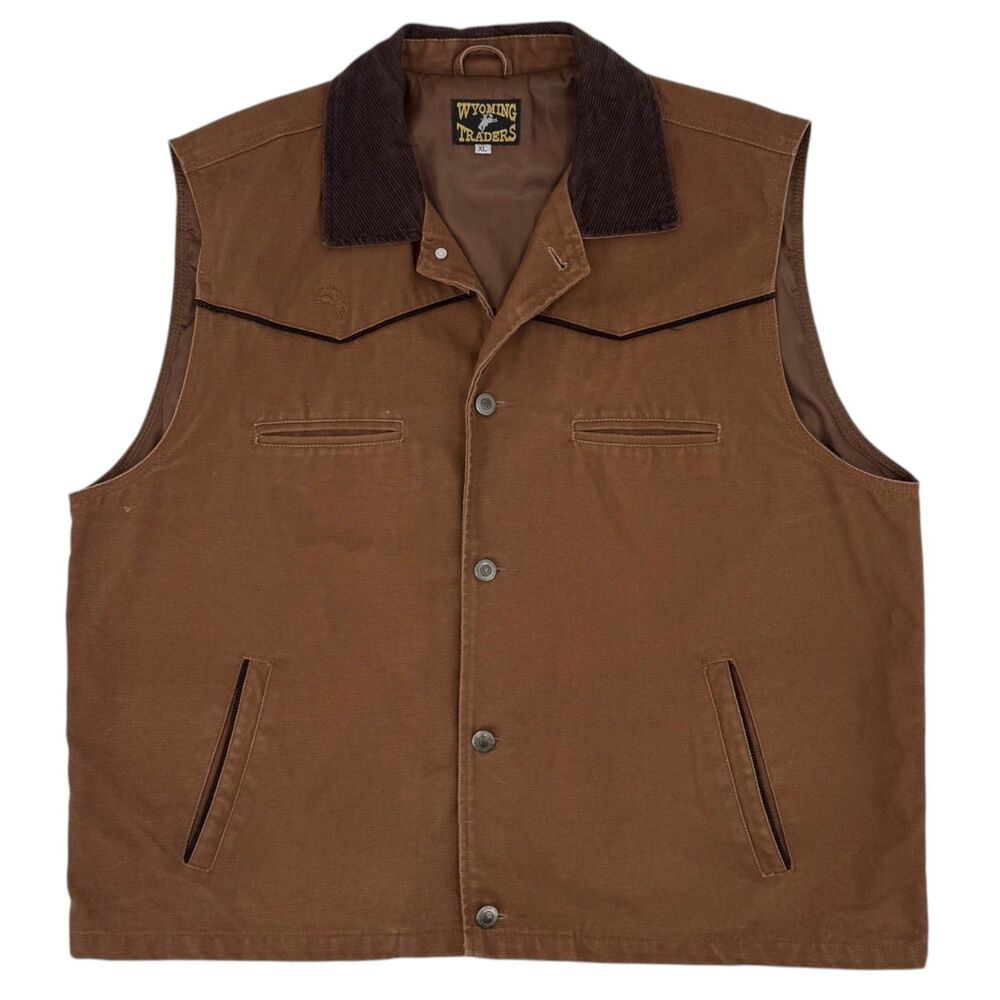 Wyoming Traders Men's Sheridan Canvas Western Vest Corduroy Collar Brown XL